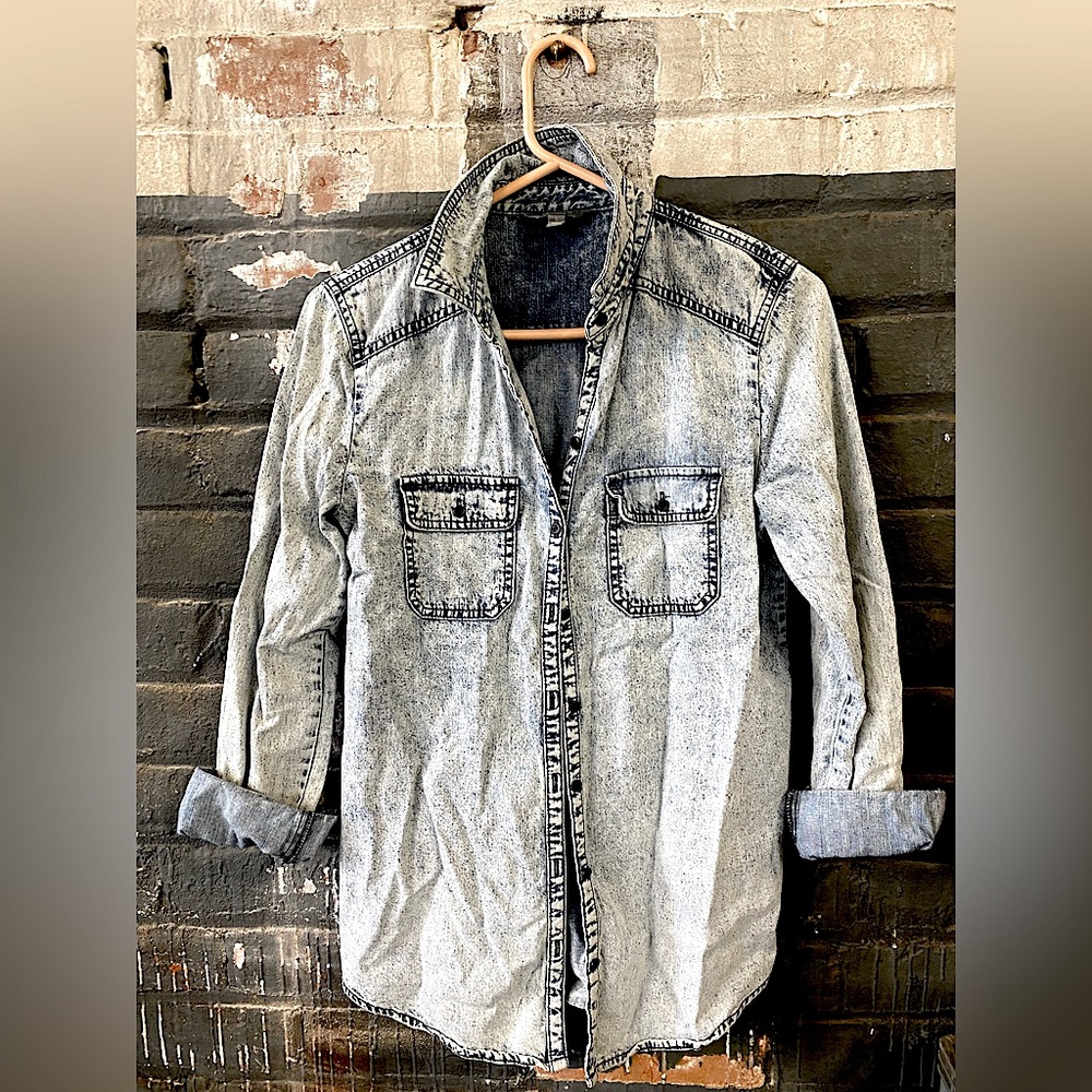 Oversized acid wash denim jean shirt
